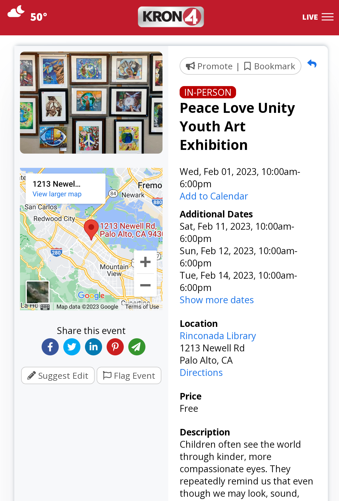 yelp screenshot of event information